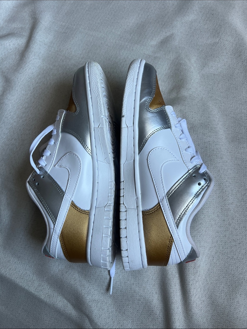Nike Dunk Low Gold White Silver Leather Sneakers Womens Shoe Size 8.5 - Picture 6 of 11
